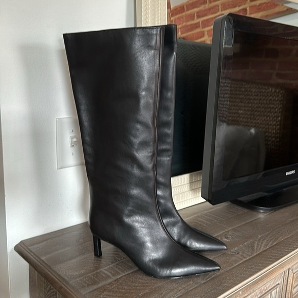 Zara HEELED LEATHER KNEE BOOTS. Black. Size 6. New with Tags. - Picture 4 of 9